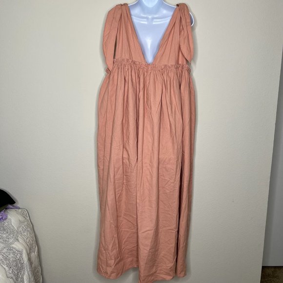 Girl And The Sun Womens Orange Plunging Neck Shoulder Tie-Up Maxi Dress Size L - Picture 1 of 12